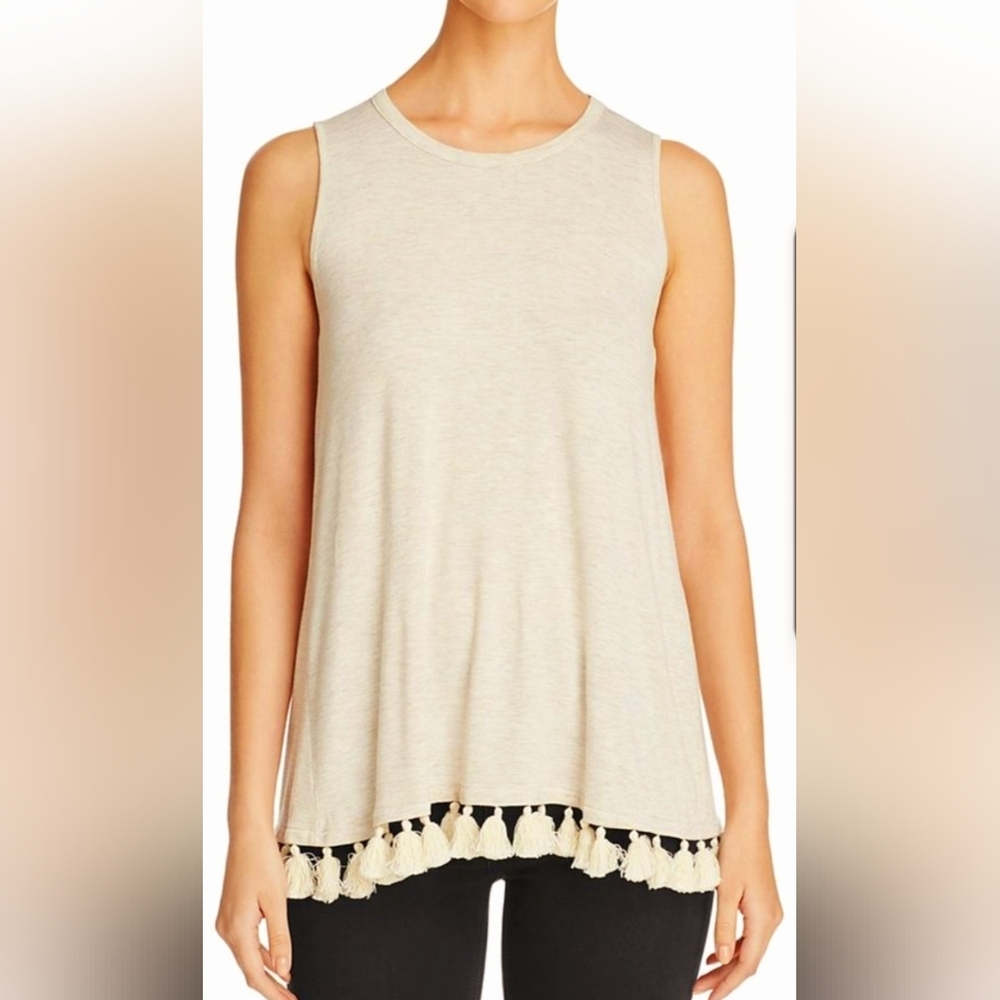 Kim & Cami Beige Tank Top with Tassel Detail